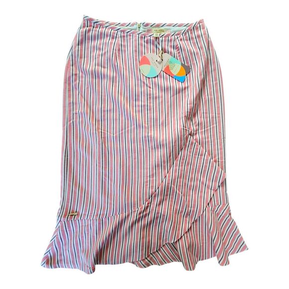 NWT Ted Baker Coryn Layered Striped Ruffle Midi Skirt Pink Women Ted 2/ US 6 - Picture 2 of 11